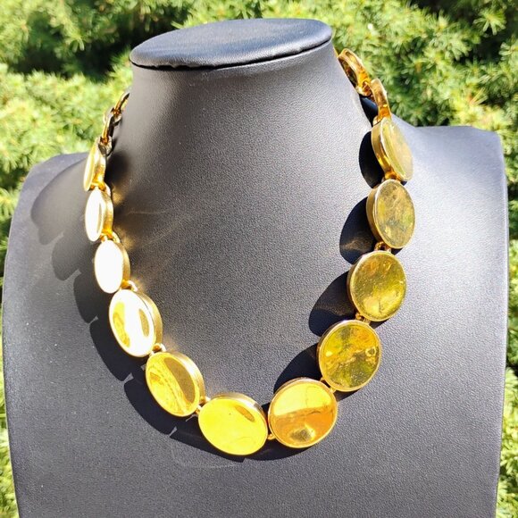 Vtg Clara Studios for Asymmetry Modernist Style Gold Disk Choker Necklace 16